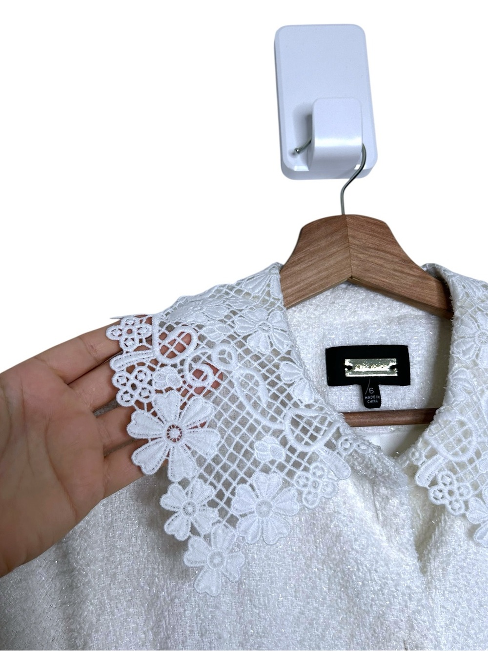 Alexia Admor Grady Ivory Boucle Tweed Rhinestone Button-Down Lace Detail Dress 6 - Picture 4 of 11